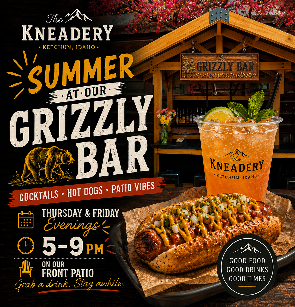 outdoor bar table ad with bar sign